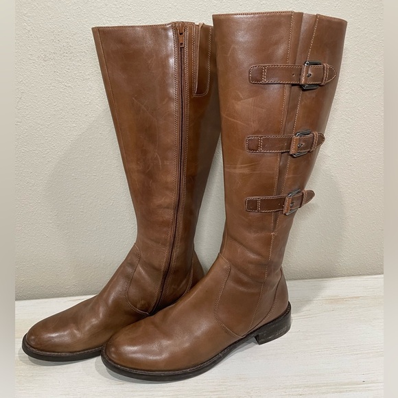 Ecco Hobart Leather Tall Brown Boots Sz 40 - Picture 2 of 5